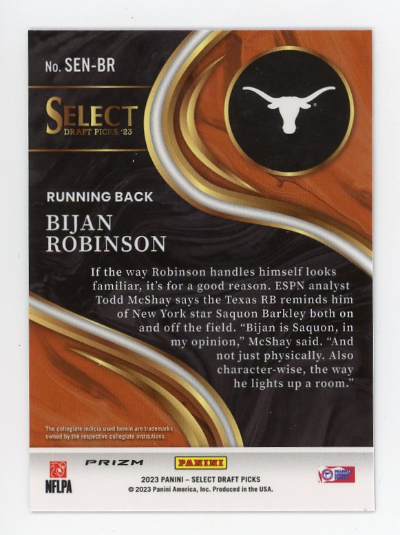 2023 Bijan Robinson Prizm Rookie Sensations Select Texas # SEN-BR