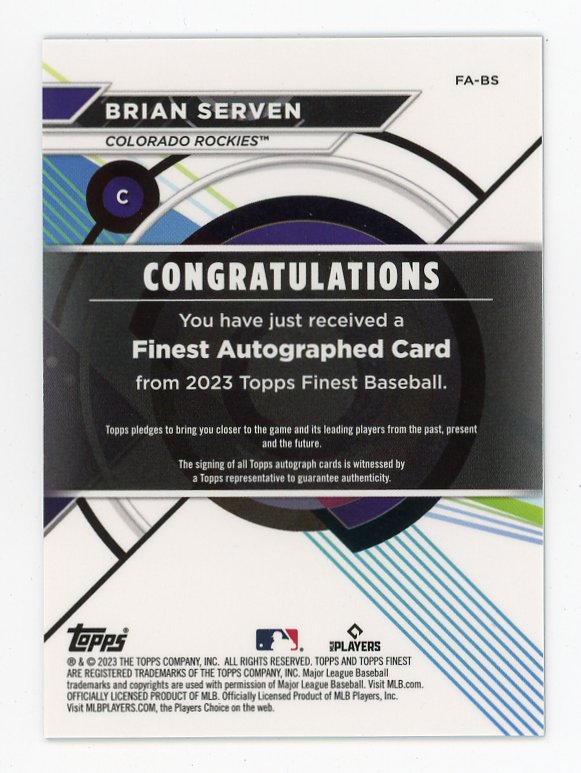 2023 Brian Serven Rookie Auto Refractor Topps Finest Colorado Rockies # FA-BS