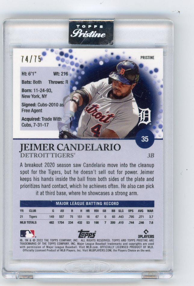 2022 Jeimer Candelario Blue #D /75 Topps Pristine Detroit Tigers # 35