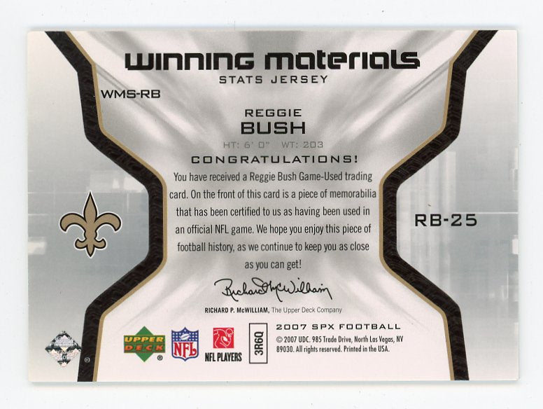2007 Reggie Bush Winning Materials SPX New Orleans Saints # WMS-RB