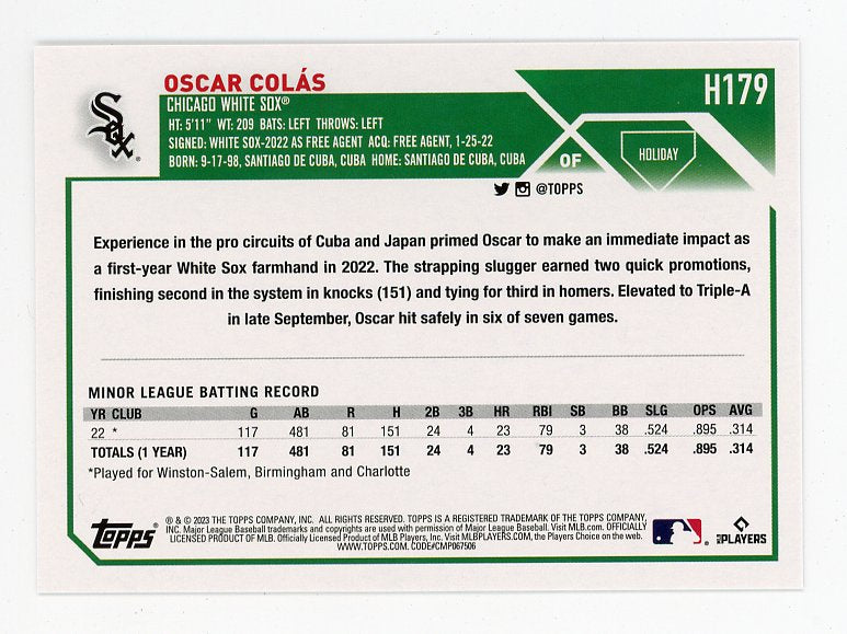 2023 Oscar Colas Rookie Topps Holiday Chicago White Sox # H179