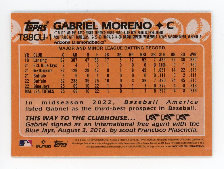 2023 Gabriel Moreno Rookie Mojo Topps Chrome Arizona Diamondbacks # T88CU-1