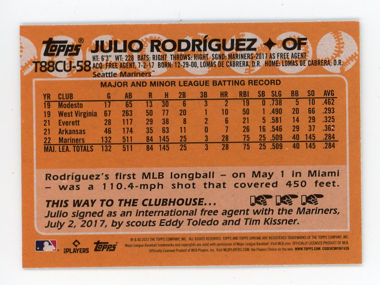 2023 Julio Rodriguez Mojo Topps Chrome Seattle Mariners # T88CU-58
