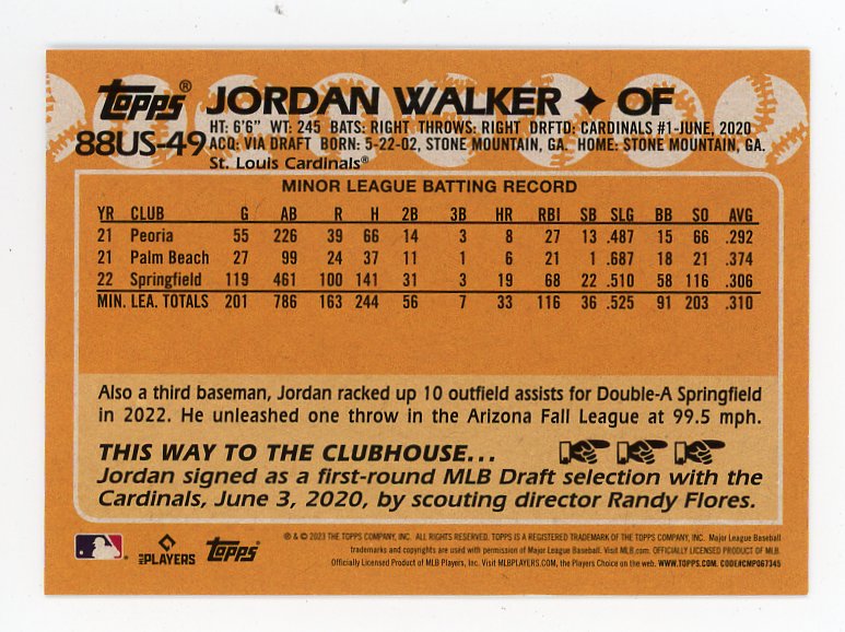 2023 Jordan Walker Rookie Topps 35TH Anniversary St.Louis Cardinals # 88US-49