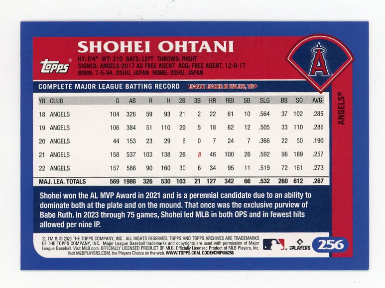 2023 Shohei Ohtani Blue Border Topps Los Angeles Angels # 256