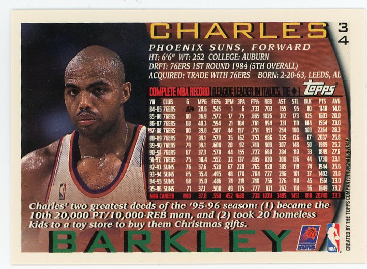 1995 Charles Barkley Topps Phoenix Suns # 34