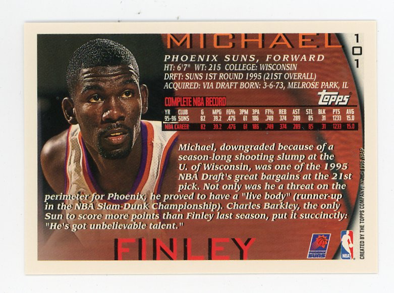 1995 Michael Finley Topps Phoenix Suns # 101
