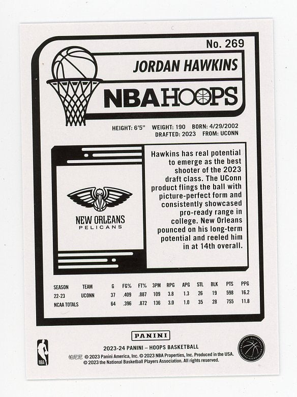 2023-2024 Jordan Hawkins Rookie NBA Hoops New Orleans Pelicans # 269