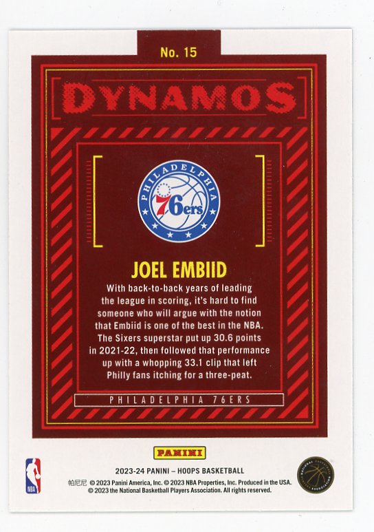 2023-2024 Joel Embiid Dynamos Refractor NBA Hoops Philadelphia Phillies # 15
