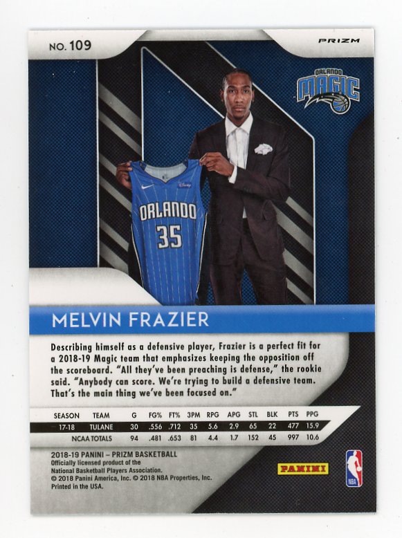 2018-2019 Melvin Frazier Rookie Prizm Panini Orlando Magic # 109