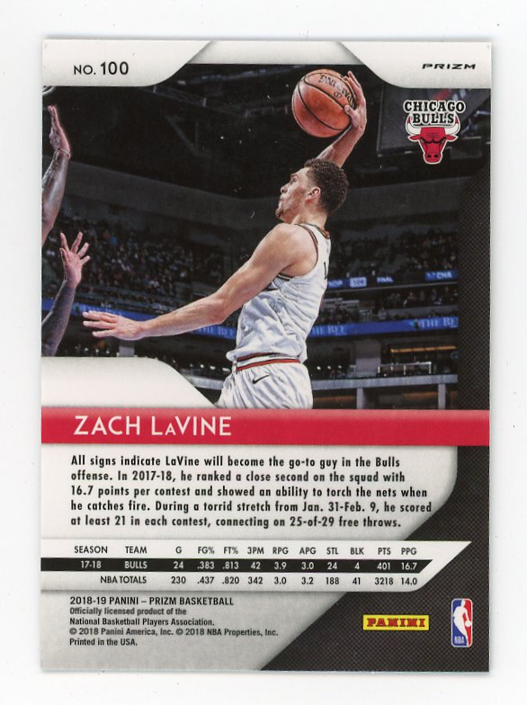2018-2019 Zach Lavine Hyper Prizm Panini Chicago Bulls # 100