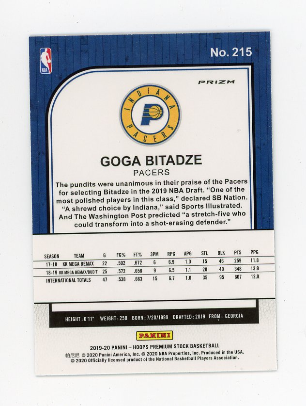 2019-2020 Goga Bitadze Rookie Silver Flash Premium Stock Indiana Pacers # 215