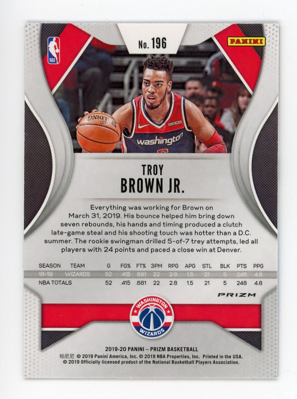 2019-2020 Troy Brown JR Red White Blue Prizm Panini Washington Wizards # 196