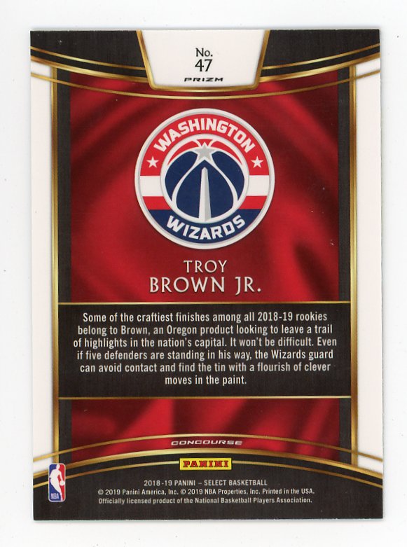 2018-2019 Troy Brown JR Rookie Tri Color Prizm Select Washington Wizards # 47