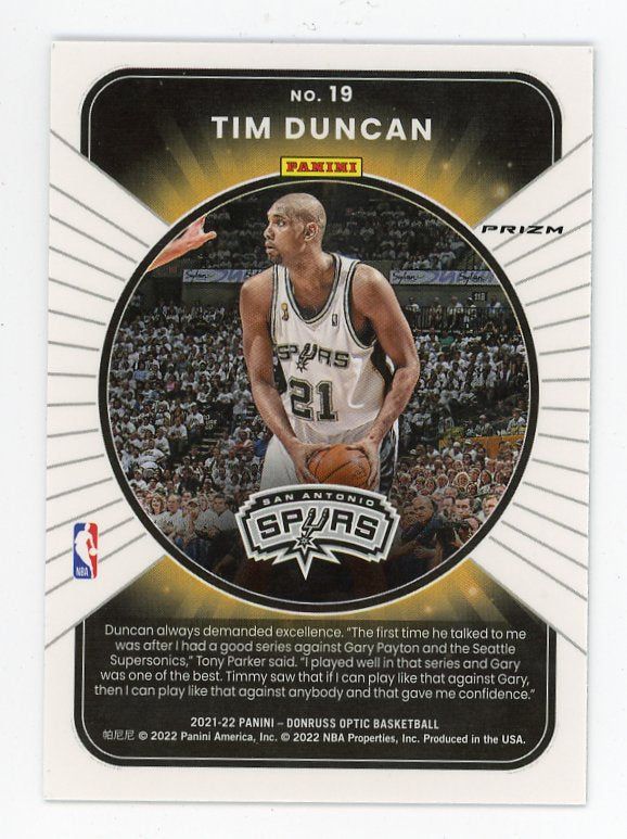 2021-2022 Tim Duncan Winner Stays Silver Donruss Optic San Antonio Spurs # 19