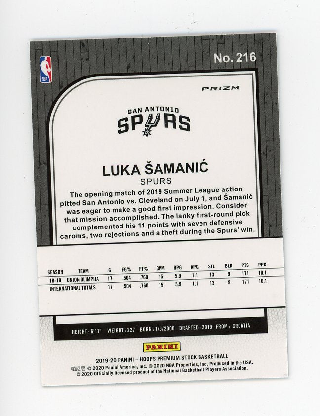 2019-2020 Luka Samanic Rookie Silver Flash Premium Stock San Antonio Spurs # 216