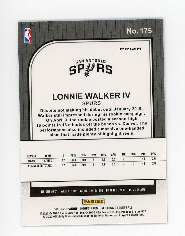2019-2020 Lonnie Walker IV Blue Prizm Premium Stock San Antonio Spurs # 175