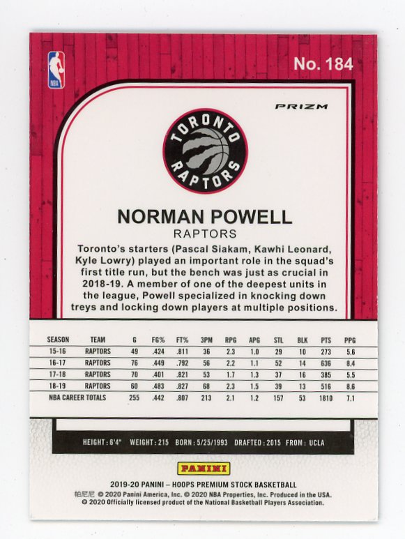 2019-2020 Norman Powell Red Flash Premium Stock Toronto Raptors # 184
