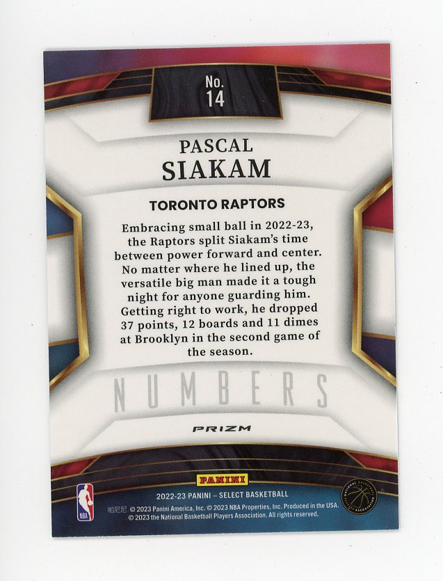 2022-2023 Pascal Siakam Numbers Silver Select Toronto Raptors # 14