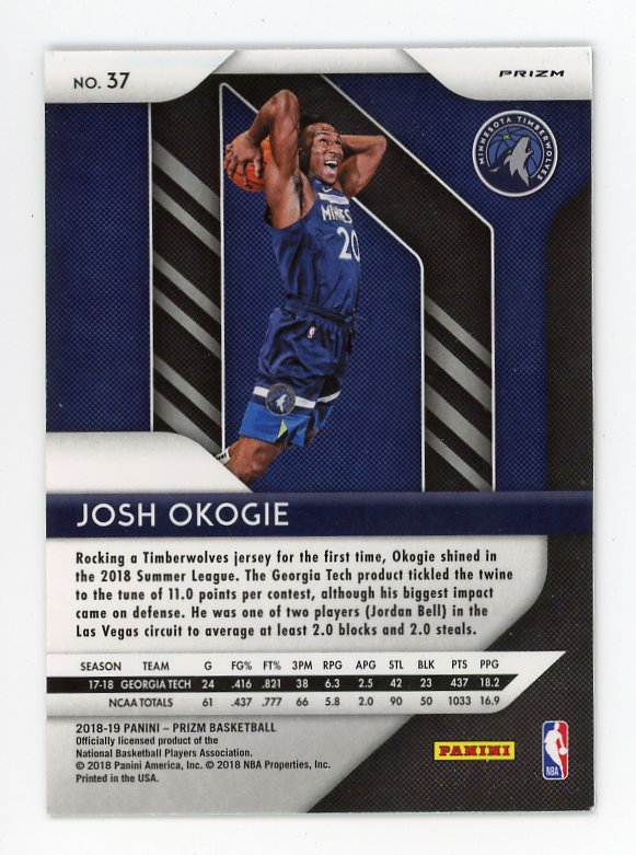 2018-2019 Josh Okogie Rookie Green Prizm Panini Minnesota Timberwolves # 37
