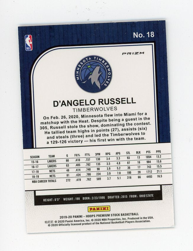 2019-2020 D'angelo Russell Silver Flash Premium Stock Minnesota Timberwolves # 18