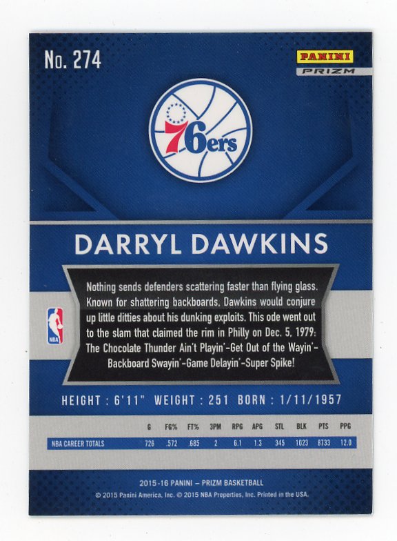 2015-2016 Darryl Dawkins Red White Blue Prizm Panini Philadelphia 76ers # 274