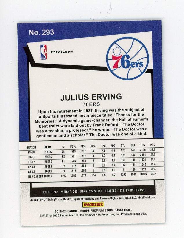 2019-2020 Julius Erving Silver Premium Stock Philadelphia 76ers # 293