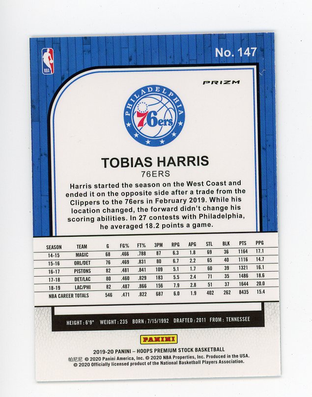 2019-2020 Tobias Harris Silver Flash Premium Stock Philadelphia 76ers # 147