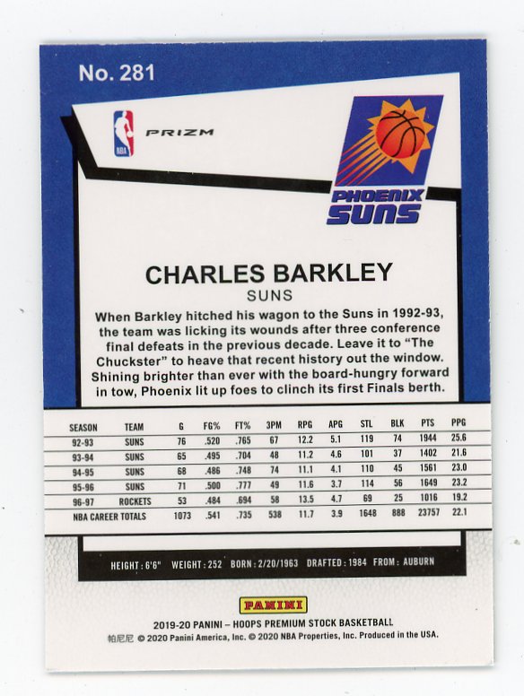 2019-2020 Charles Barkley Silver Flash Premium Stock Phoenix Suns # 281
