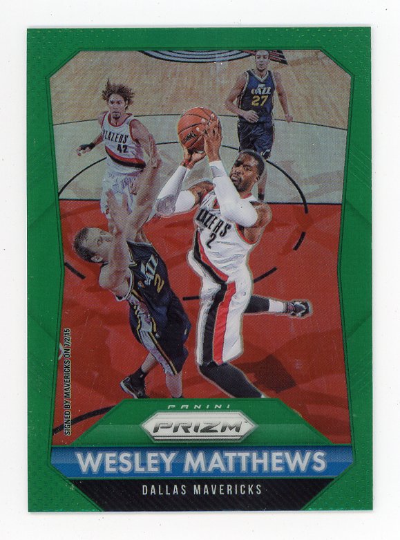 2015-2016 Wesley Matthews Green Prizm Panini Dallas Mavericks # 40