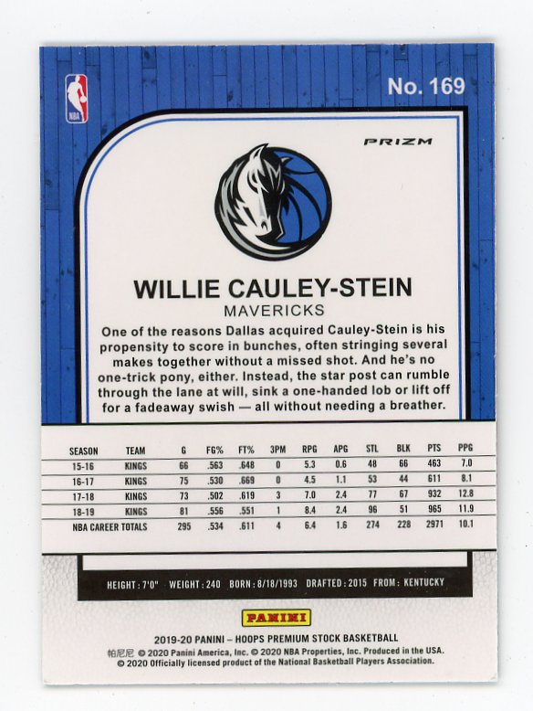 2019-2020 Willie Cauley-Stein Red Flash Premium Stock Dallas Mavericks # 169