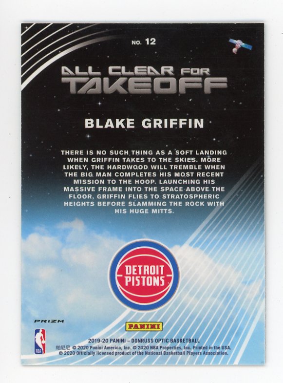2019-2020 Blake Griffin All Clear For Take Off Disco Prizm Donruss Optic Detroit Pistons # 12