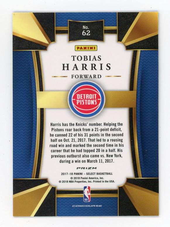 2017-2018 Tobias Harris Tri Color Prizm Select Detroit Pistons # 62