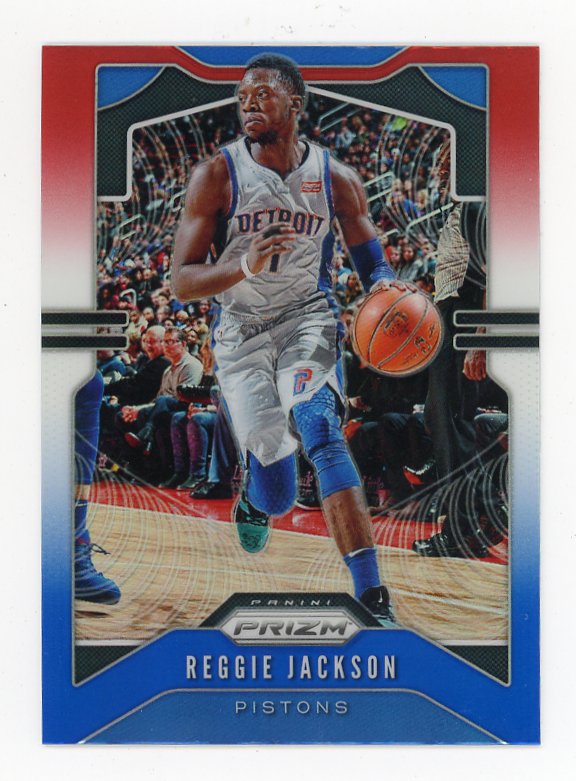 2019-2020 Reggie Jackson Red White Blue Prizm Panini Detroit Pistons # 95