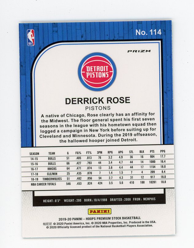 2019-2020 Derrick Rose Silver Flash PRemium Stock Detroit Pistons # 114