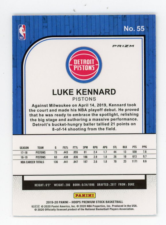 2019-2020 Luke Kennard Silver Flash Premium Stock Detroit Pistons # 55