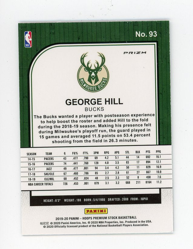 2019-2020 George Hill Silver Flash Premium Stock Milwaukee Bucks # 93