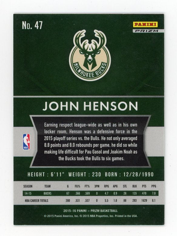 2015-2016 John Henson Prizm Panini Milwaukee Bucks # 47