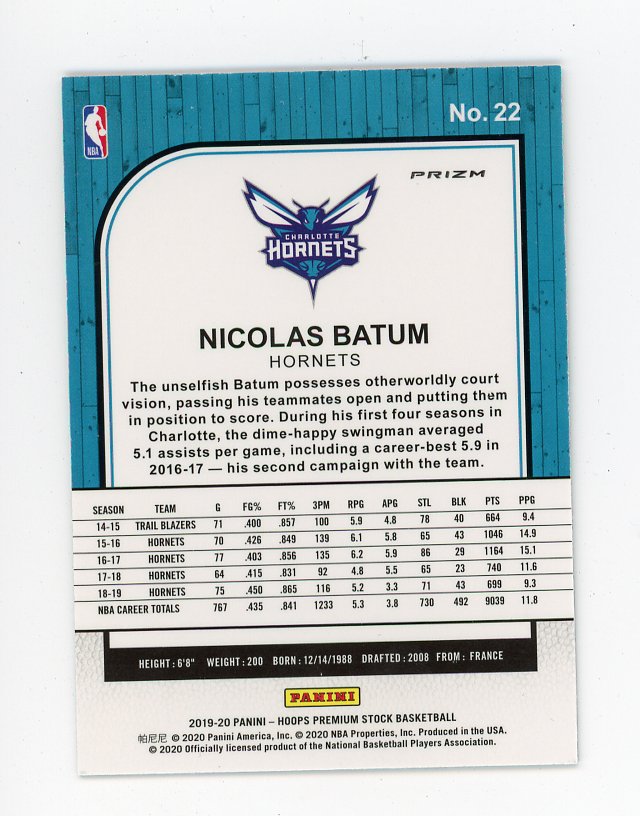 2019-2020 Nicolas Batum Silver Flash Panini Charlotte Hornets # 22