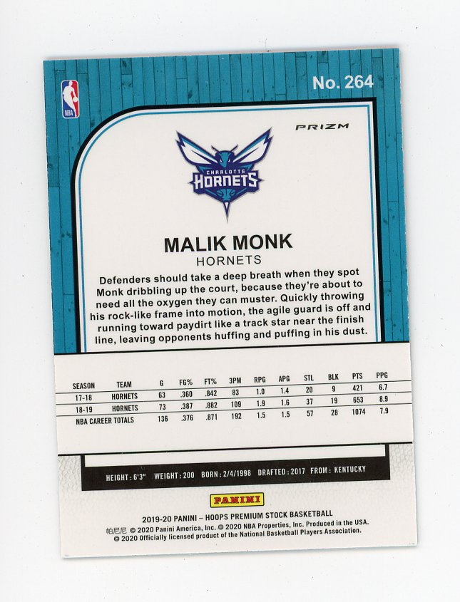 2019-2020 Malik Monk Red Flash Panini Charlotte Hornets # 264