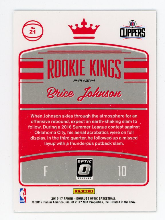 2016-2017 Brice Johnson Rookie Kings Prizm Donruss Optic Los Angeles Clippers # 21
