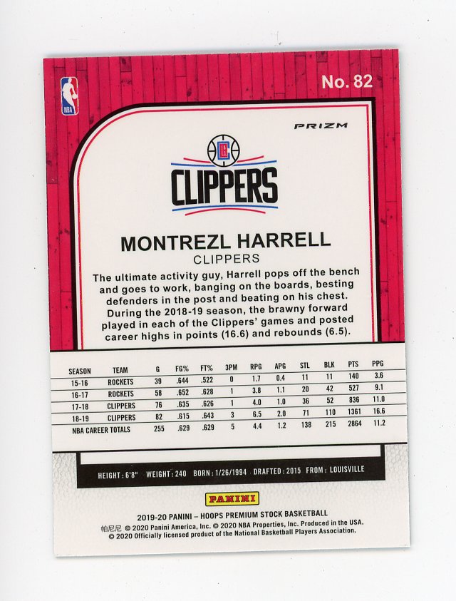 2019-2020 Montrezl Harrell Silver Flash Premium Stock Los Angeles Clippers # 82
