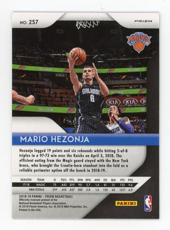2018-2019 Mario Hezonja Prizm Panini New York Knicks # 257