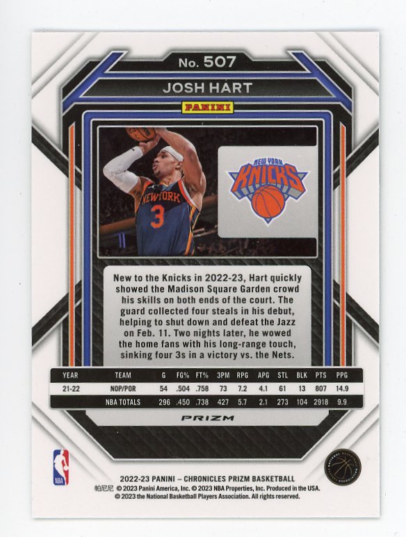 2022-2023 Josh Hart Prizm Panini New York Knicks # 507