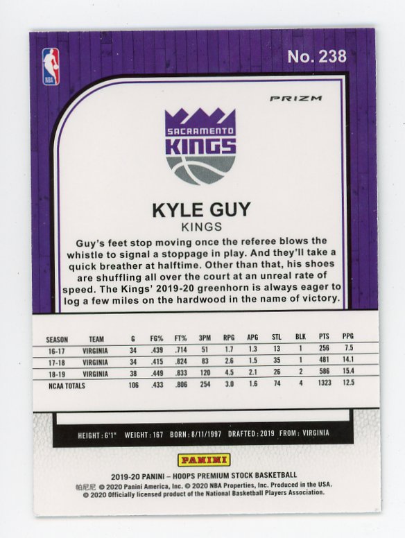2019-2020 Kyle Guy Silver Flash Premium Stock Sacramento Kings # 238