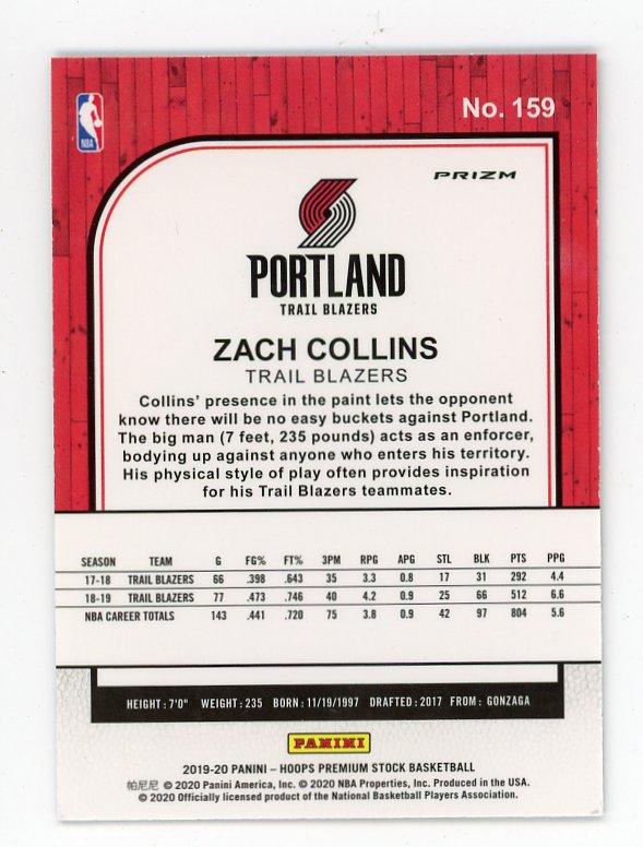 2019-2020 Zach Collins Red Flash Premium Stock Portland Trail Blazers # 159