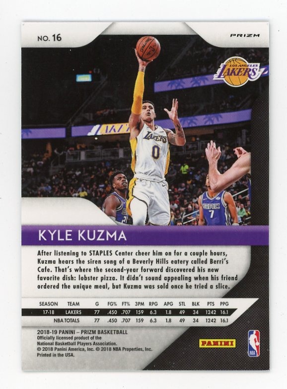 2018-2019 Kyle Kuzma Prizm Panini Los Angeles Lakers # 16