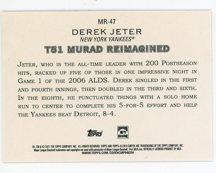 2021 Derek Jeter Murad Reimagined Allen & Ginter New York Yankees # MR-47