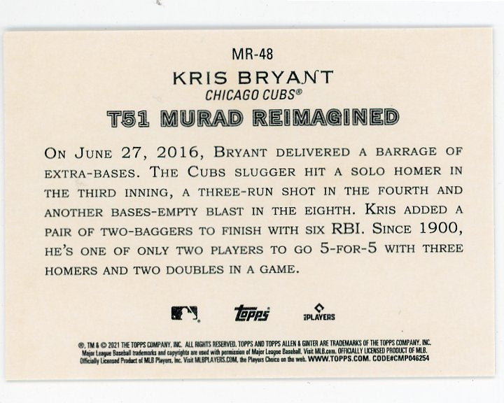 2021 Kris Bryant Murad Reimagined Allen & Ginter Chicago Cubs # MR-48