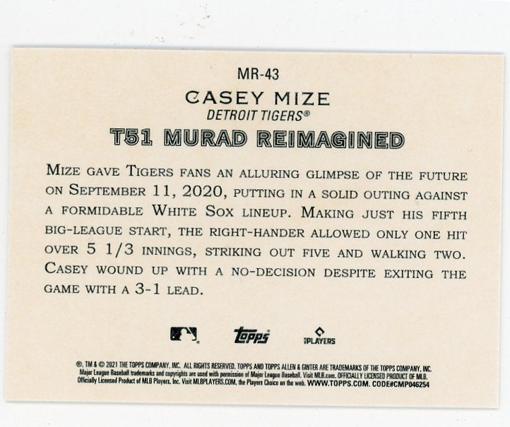 2021 Casey Mize Murad Reimagined Allen & Ginter Detroit Tigers # MR-43